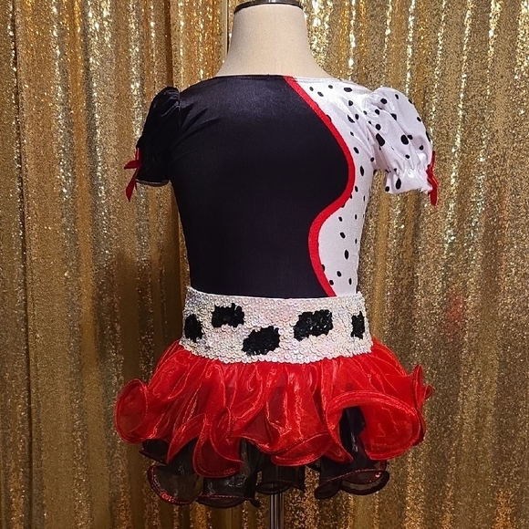 Dalmation Cruella De Ville Dance Costume Red Black & White Dalmation Cruella De Ville Dance Costume Red Black & White